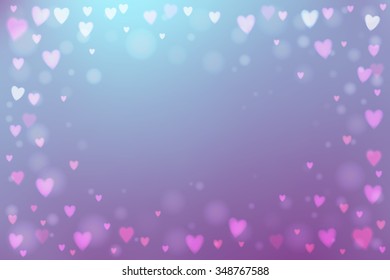 Abstract smooth blur purple background with small heart-shaped lights over it.