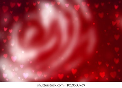 Abstract smooth blur red background with small heart-shaped lights over it.