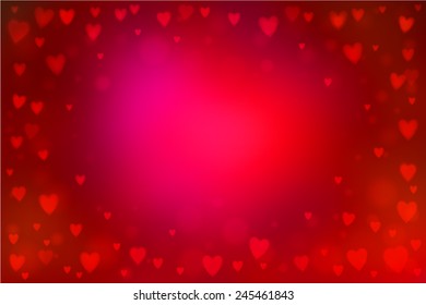 Abstract smooth blur red background with small heart-shaped lights over it.