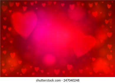Abstract smooth blur red background with heart-shaped lights over it.