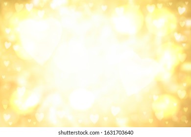 Abstract smooth blur yellow background with heart-shaped lights over it.
