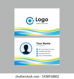 Abstract smooth business card with blue yellow wavy mesh gradient background design, professional blue yellow stylish name card template vector