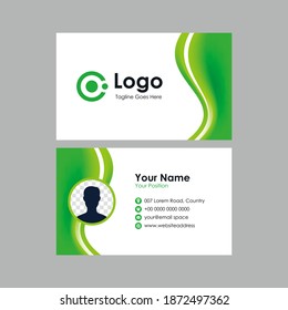 abstract smooth business card with natural green wavy mesh gradient design, professional stylish name card with photo space template vector