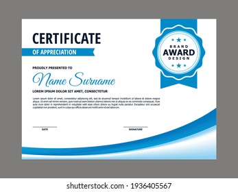 Abstract Smooth Certificate with Blue Curve Element Design, Professional, Modern, Elegant Certificate with Mesh Gradient Background Template Vector