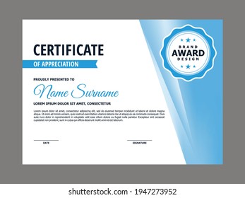 Resumen de un certificado liso con diseño de elementos azul liso, profesional, moderno y elegante certificado con un vector de plantilla de fondo de degradado de malla dinámica fresco