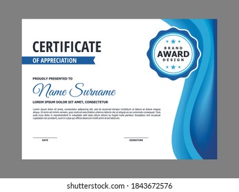 Resumen de un certificado liso con diseño de elementos de onda azul, profesional, moderno, elegante certificado con un vector de plantilla de fondo de degradado de malla