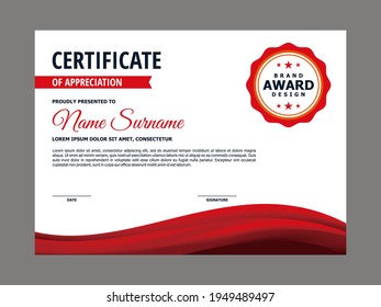 Abstract Smooth Certificate with Elegant Red Wavy Element Design, Professional, Modern, Elegant Certificate with Red Flow Mesh Gradient Background Template Vector
