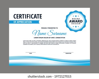 Abstract Smooth Certificate with Fresh Blue Wave Element Design, Professional, Modern, Elegant Certificate with Soft Blue Mesh Gradient Background Template Vector