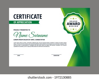 Abstract Smooth Certificate with Green Geometric Element Design, Professional, Modern, Elegant Certificate Template Vector