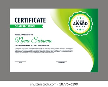 Abstract Smooth Certificate with Natural Fresh Green Wavy Element Design, Professional, Modern, Elegant Certificate with Mesh Gradient Background Template Vector