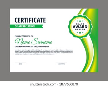 Abstract Smooth Certificate with Natural Fresh Green Wavy Element Design, Professional, Modern, Elegant Certificate with Mesh Gradient Background Template Vector