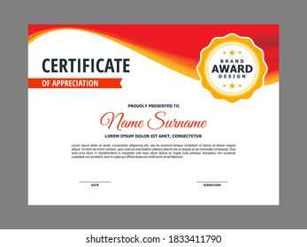 Abstract Smooth Certificate with Orange Wavy Element Design, Professional, Modern, Elegant Certificate Template Vector