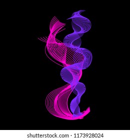 Abstract smooth color line weave on black background 