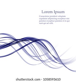 Abstract smooth color wave vector. Illustration of a purple motion curve. Design of smoke. Vector line.