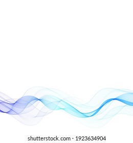 Resumen vector de onda de color liso. Ilustración de movimiento azul de flujo de curva. Diseño de humo. Líneas vectoriales.