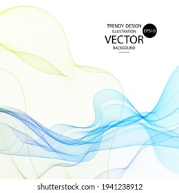 Resumen vector de onda de color liso. Ilustración de movimiento azul de flujo de curva. Diseño de humo. Líneas vectoriales.