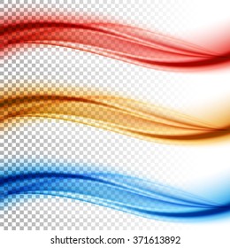 Abstract smooth color wave vector set on transparent background. Curve flow motion illustration