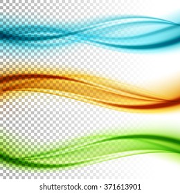 Abstract smooth color wave vector set on transparent background. Curve flow motion illustration