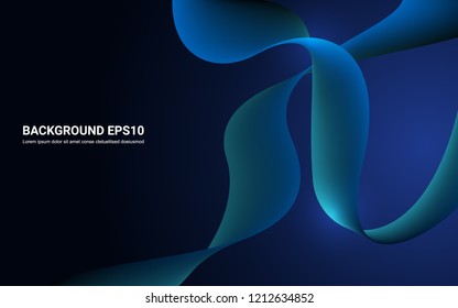 Abstract smooth curve background in blue and black color. Vector illustration copy space modern design concept.