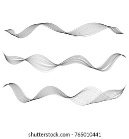 Abstract smooth curve line Design element Stylized wave of musical digital equalizer Technological background with curved wavy lines Smooth flowing waves stripe made with blends Set Vector graphic