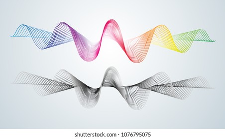 Abstract smooth curved line Design element Technological background with bright wavy colored line Stylization of digital equalizer audio Smooth flowing wavy stripes made by blend Vector graphic set