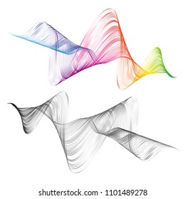 Abstract smooth curved line Design element Technological background with bright wavy colored line Stylization of digital equalizer audio Smooth flowing wavy stripes made by blend Vector graphic set