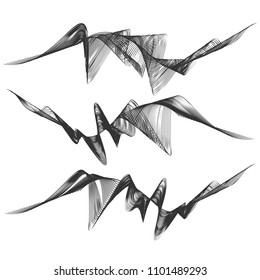 Abstract smooth curved line Design element Technological background with creative wavy black line Stylization of digital equalizer audio Smooth flowing wavy stripes made by blend Vector graphic set