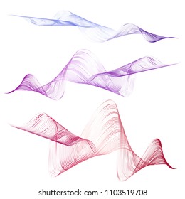 Abstract smooth curved line Design element Technological background with bright wavy colored line Stylization of digital equalizer audio Smooth flowing wavy stripes made by blend Vector graphic set