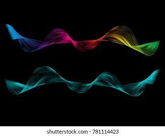 Abstract smooth curved line Design element Technological background with bright wavy colored line Stylization of digital equalizer audio Smooth flowing wavy stripes made by blend Vector graphic set