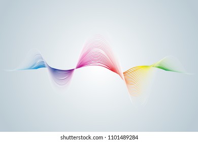 Abstract smooth curved lines Design element Technological background with a waveform line Stylization of a digital equalizer soundwave Smooth flowing wavy stripes of a rainbow made by blends Vector