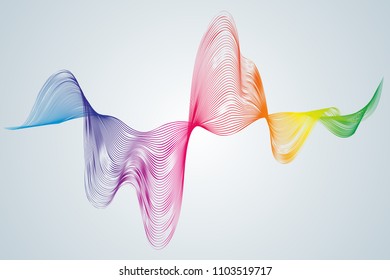 Abstract smooth curved lines Design element Technological background with a waveform line Stylization of a digital equalizer soundwave Smooth flowing wavy stripes of a rainbow made by blends Vector