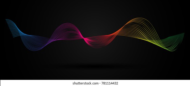 Abstract smooth curved lines Design element Technological background with a line in the form of a wave Stylization of a digital equalizer Smooth flowing wavy stripes of a rainbow made by blends Vector