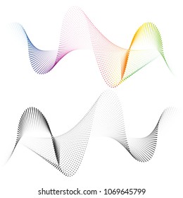 Abstract smooth curved lines from dots halftone Design element Technological background with a line in the wave form Stylization of a soundwave Smooth wavy lines for design technology waveform Vector
