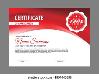 Abstract Smooth Elegant Red Certificate Design, Professional Modern Certificate with Blurry Red Curvy Background Template Vector