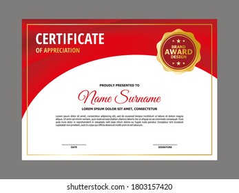 Abstract Smooth Elegant Red Curvy Certificate Design, Professional Modern Certificate Template Vector