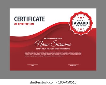 Abstract Smooth Elegant Red Maroon Certificate Design, Professional Modern Certificate with Blurry Red and White Wavy Background Template Vector