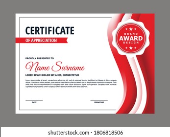 Resumen Diseño elegante del certificado rojo blanco suave, certificado profesional moderno con vector de plantilla de fondo ondulado rojo oscuro
