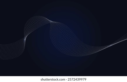 abstract smooth flowing wave dots halftone lines dynamic dark blue gold gradient isolated on transparent background concept of technology, digital, communication, science, music vector illustration