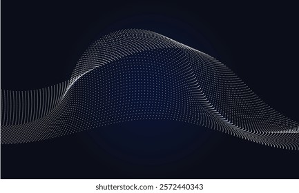 abstract smooth flowing wave dots halftone lines dynamic dark blue gold gradient isolated on transparent background concept of technology, digital, communication, science, music vector illustration