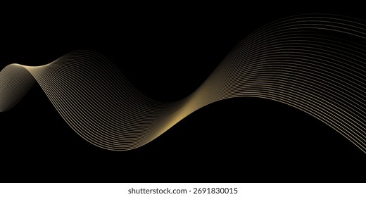 Abstract smooth flowing wave gold lines dynamic. Abstract gold on dark background. Digital techonolgy lines concept.