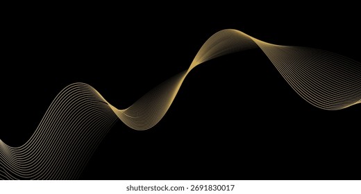 Abstrato suave fluxo onda linhas de ouro dinâmico. Abstrato ouro sobre fundo escuro.