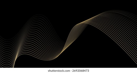 Abstrato suave fluxo onda linhas de ouro dinâmico. Abstrato ouro sobre fundo escuro. Conceito de linhas de tecnologia digital. Cor de luxo.