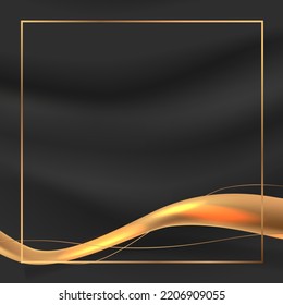 abstract smooth golden 3d silk fabric ribbon for luxury elegant with dark background
