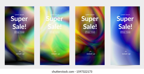 Abstract smooth gradient colors shiny flare moving effect. Northern lights vector background. Glowing hologram texture futuristic outer space energy flow creates psychedelic pattern.