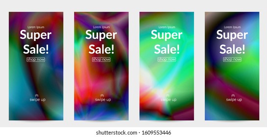 Abstract smooth gradient colors shiny flare moving effect. Northern lights vector background. Glowing hologram texture futuristic outer space energy flow creates psychedelic pattern.