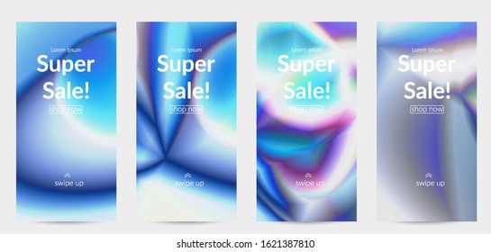 Abstract smooth gradient colors shiny flare moving effect. Northern lights vector background. Glowing hologram texture futuristic outer space energy flow creates psychedelic pattern.