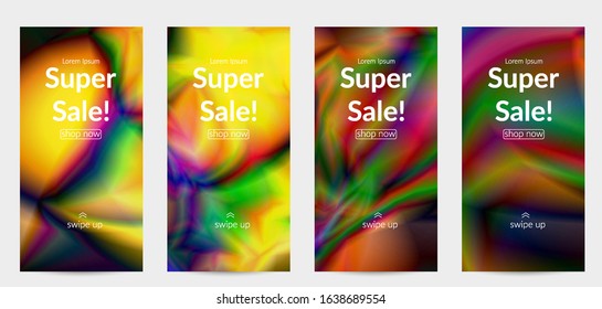 Abstract smooth gradient colors shiny flare moving effect. Northern lights vector background. Glowing hologram texture futuristic outer space energy flow creates psychedelic pattern.