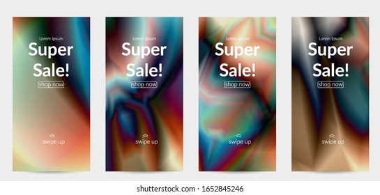 Abstract smooth gradient colors shiny flare moving effect. Northern lights vector background. Glowing hologram texture futuristic outer space energy flow creates psychedelic pattern.