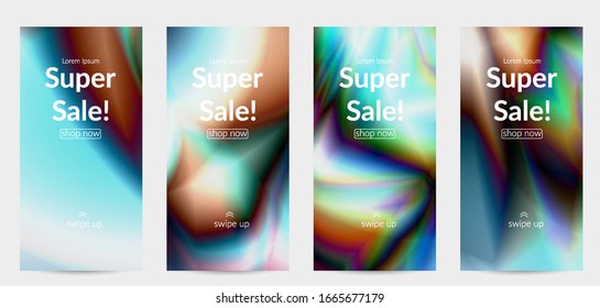 Abstract smooth gradient colors shiny flare moving effect. Northern lights vector background. Glowing hologram texture futuristic outer space energy flow creates psychedelic pattern.