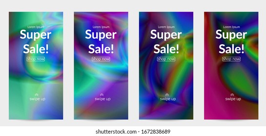 Abstract smooth gradient colors shiny flare moving effect. Northern lights vector background. Glowing hologram texture futuristic outer space energy flow creates psychedelic pattern.
